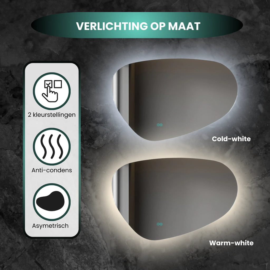 Asymmetrical Mirror LED lighting &amp; anti-fog 100x65cm