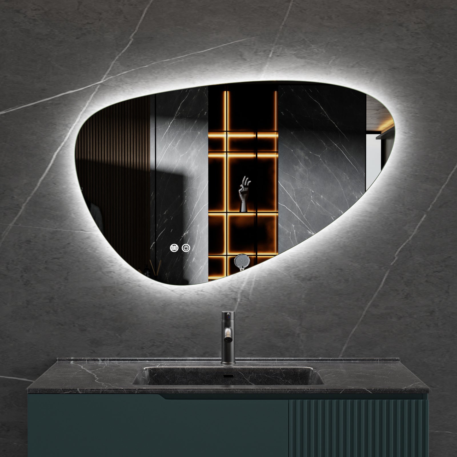 Asymmetrical Mirror LED lighting &amp; anti-fog 90x60cm