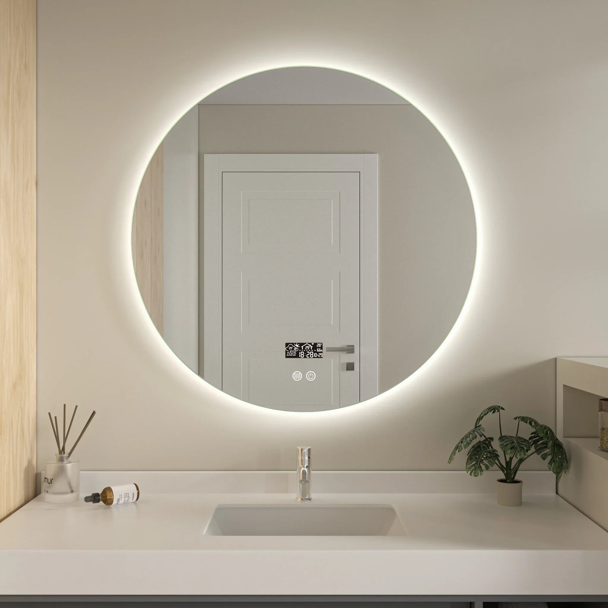 Smart Mirror 80cm - Frameless, LED Lighting, Anti-Fog &amp; Wi-Fi