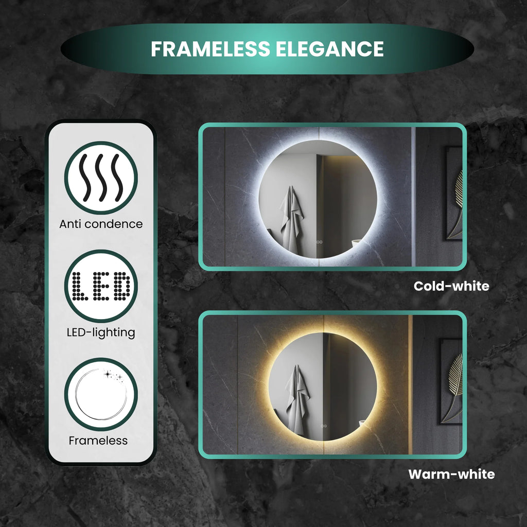 Smart Spiegel 80cm - Frameloos, LED Verlichting, Anti-Condens & Wifi