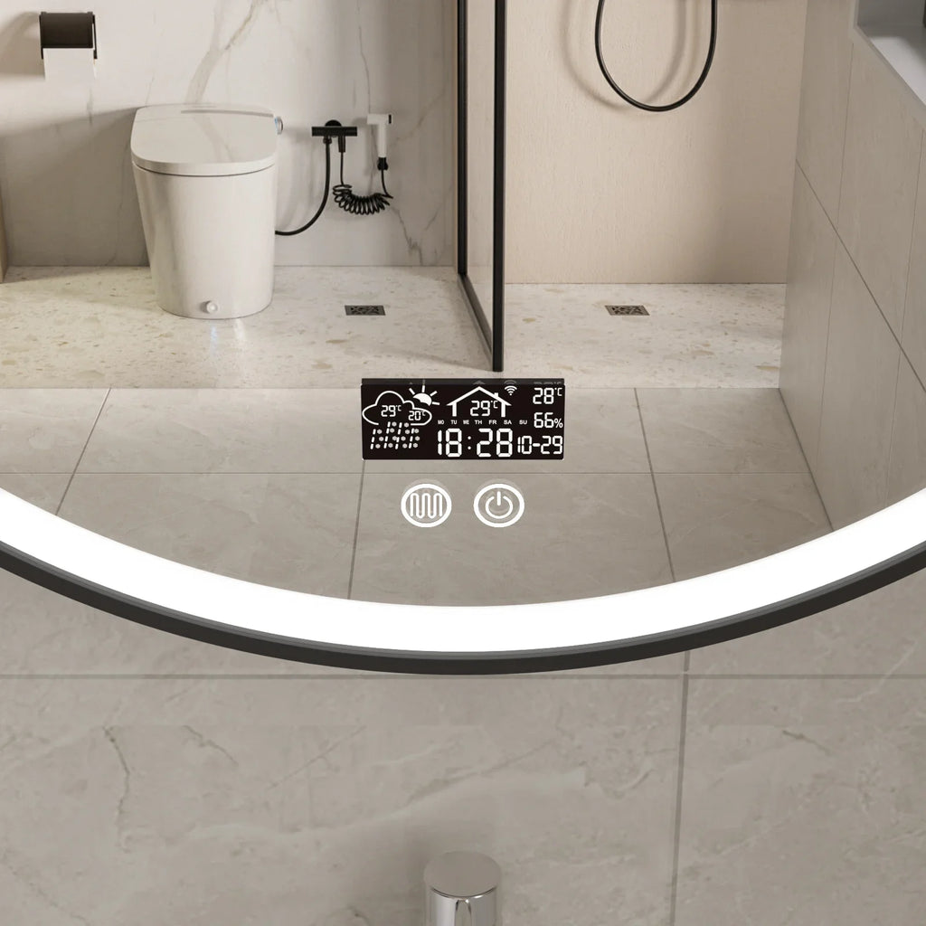 Smart Mirror Round 100 cm Black Frame with LED Lighting, Anti-Fog &amp; Wi-Fi