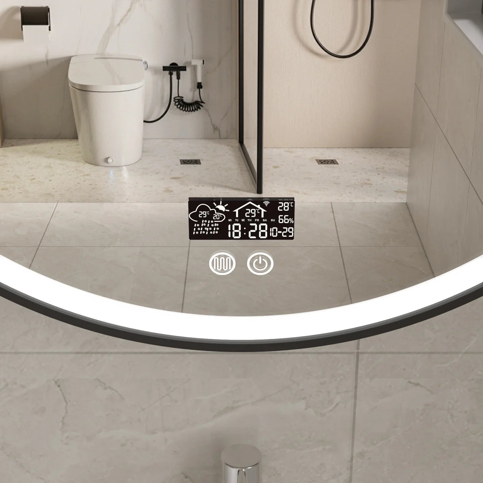 Smart Mirror Round 100 cm Black Frame with LED Lighting, Anti-Fog &amp; Wi-Fi