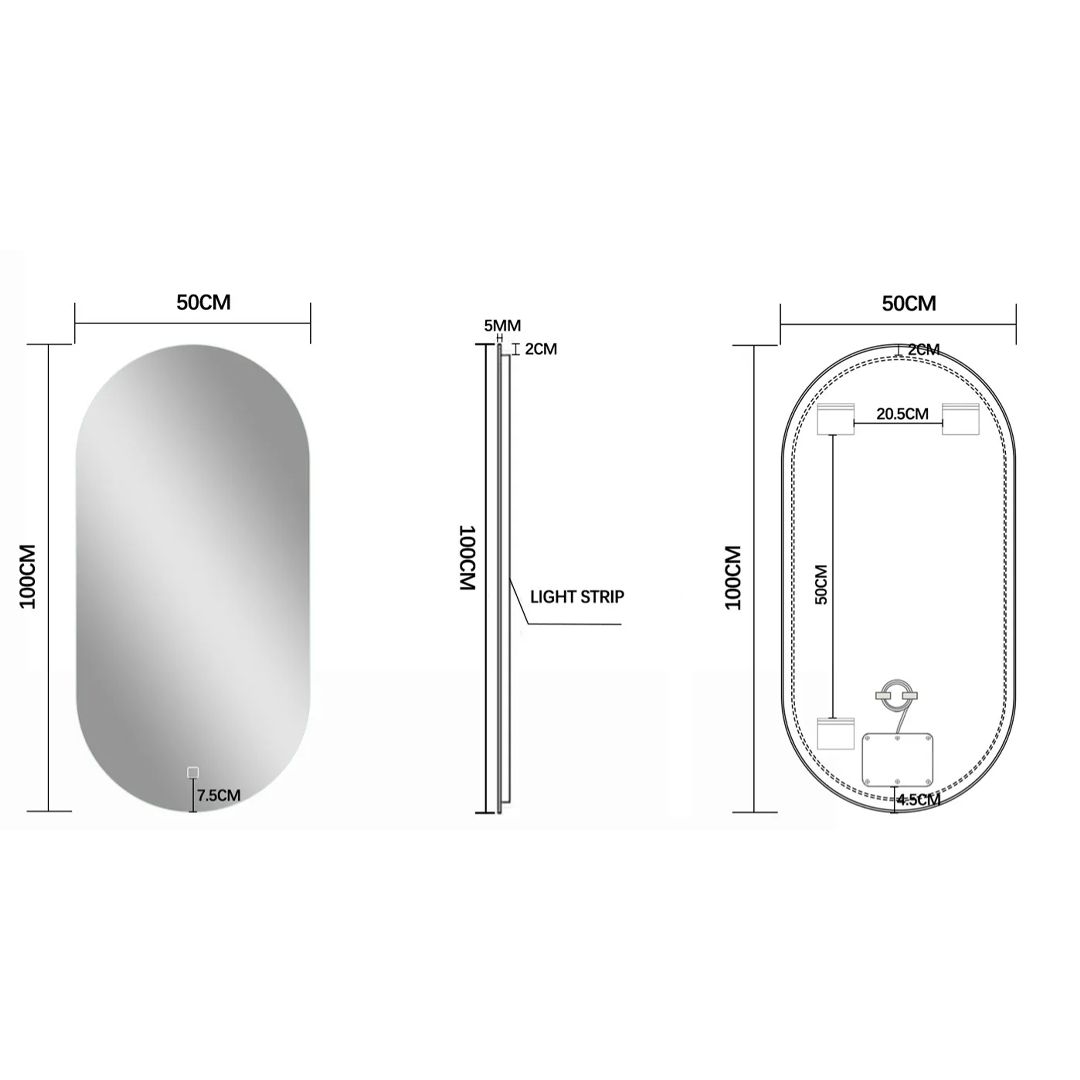 Mirror with LED oval 50 x 100 cm
