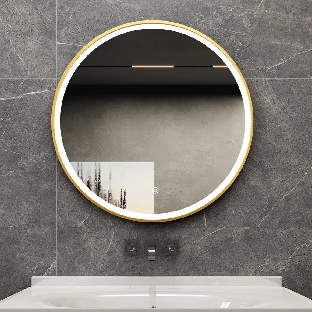 Round Mirror 60 cm with Gold Frame, LED Lighting &amp; Anti-fog Function