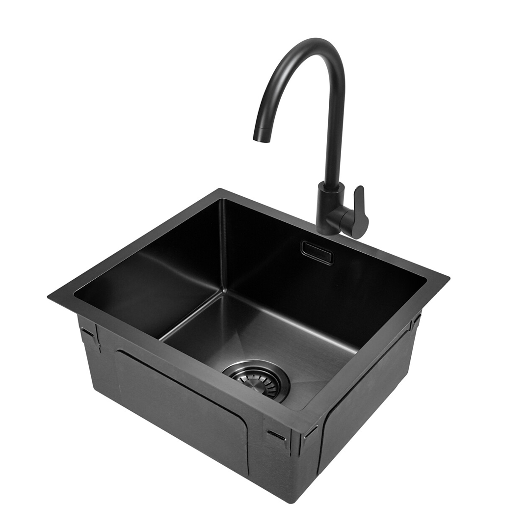 Black Metal Sink 45 x 40 - Kitchen Sink - Kitchen Sinks - Kitchen Wash Basin - without Tap Hole Stainless Steel