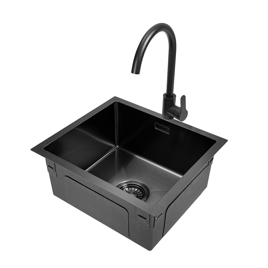 Black Metal Sink 50 x 40 - Kitchen Sink - Kitchen Sinks - Kitchen Wash Basin - without Tap Hole Stainless Steel