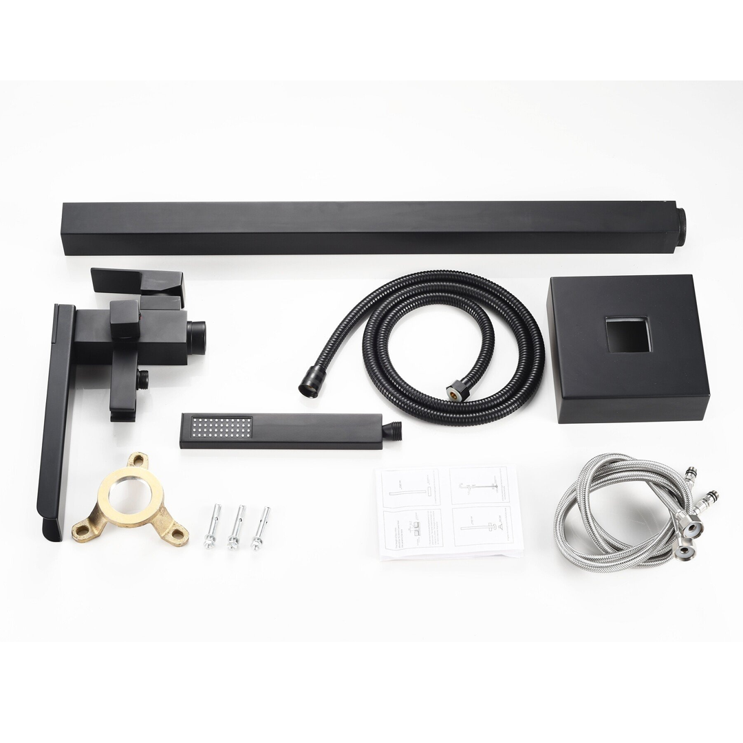 Freestanding bath mixer tap – including hand shower – matt black