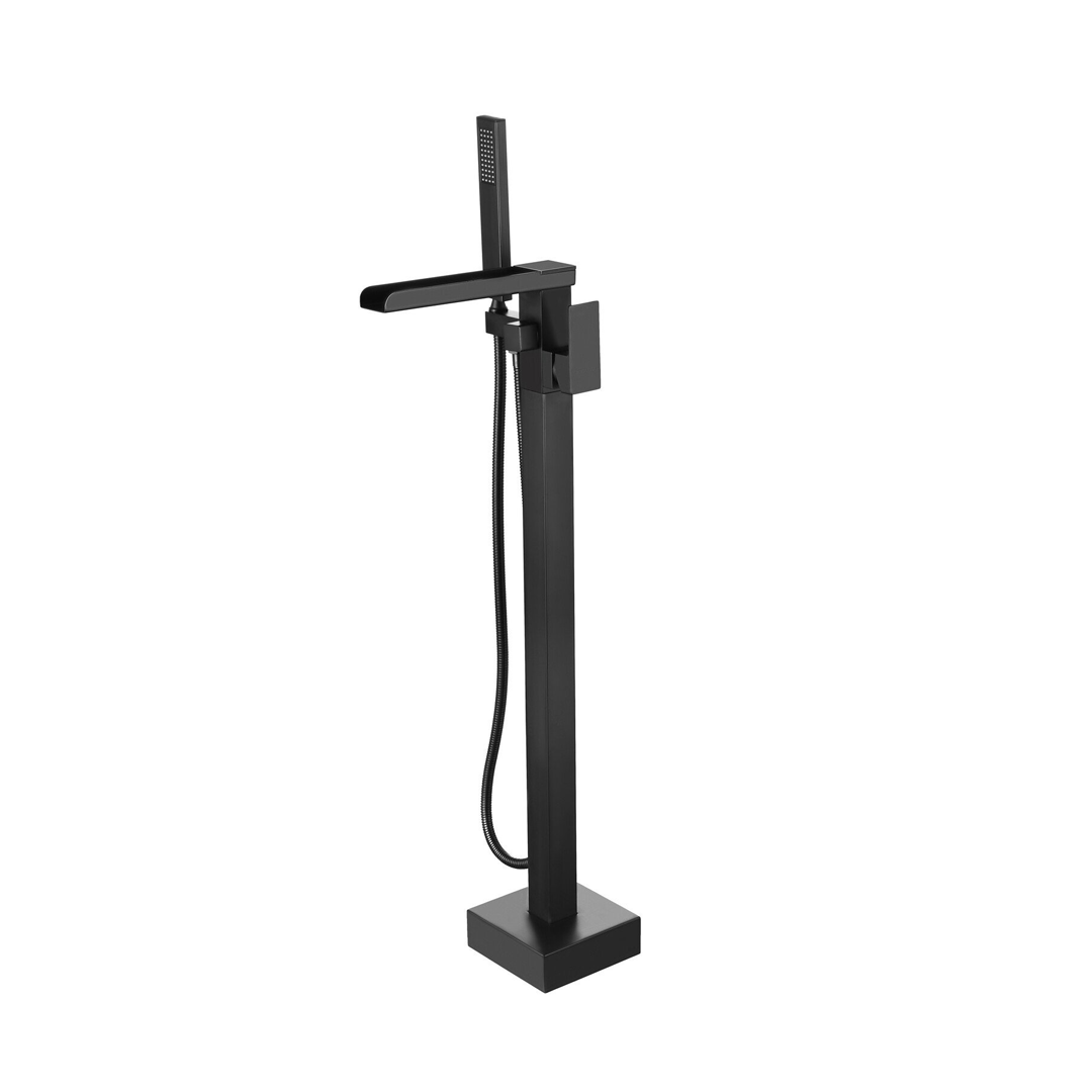 Freestanding bath mixer tap – including hand shower – matt black