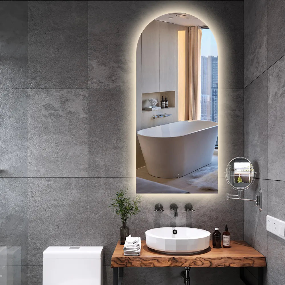 Mirror with LED half oval 50 x 100 cm