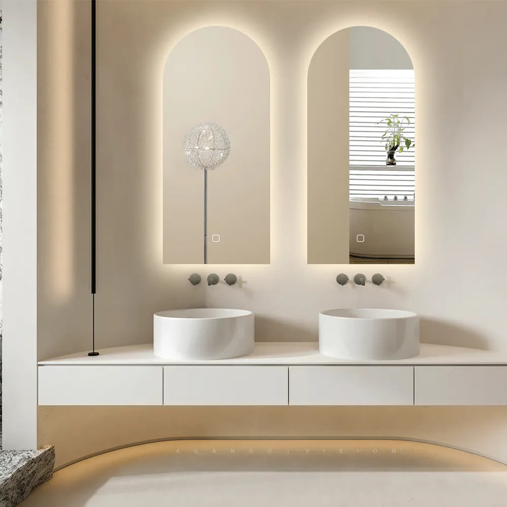 Mirror with LED half oval 50 x 100 cm