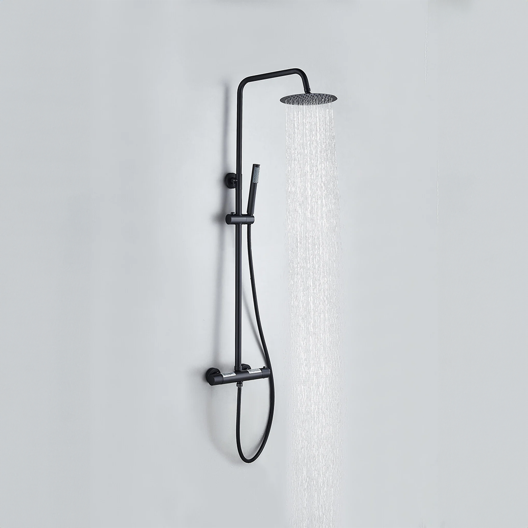 Surface-mounted rain shower 30 cm thermostatic shower head, matt black/silver