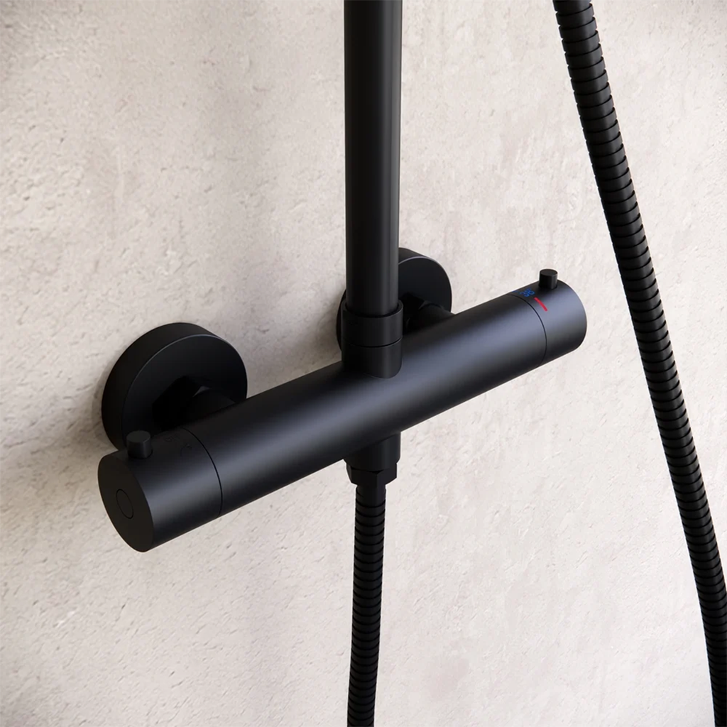 Opbouw regendouche 30 cm hoofddouche thermostatisch mat zwart / zilver