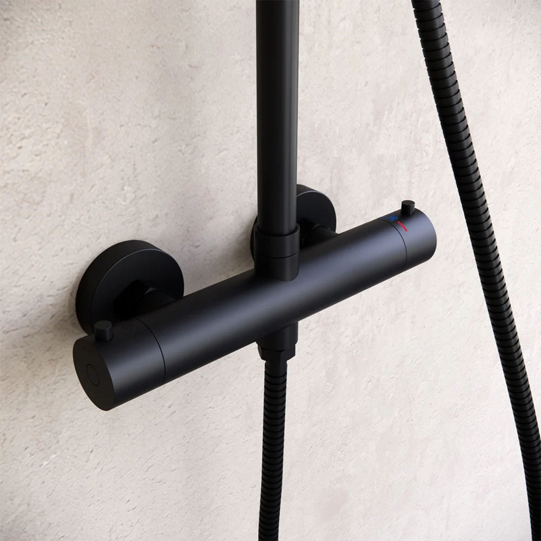 Opbouw regendouche 30 cm hoofddouche thermostatisch mat zwart / zilver