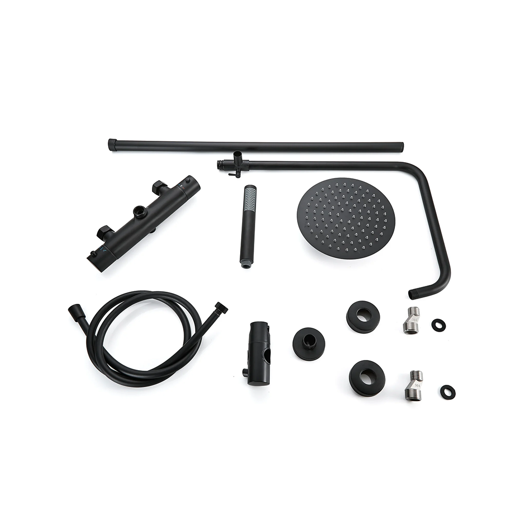 Opbouw regendouche 30 cm hoofddouche thermostatisch mat zwart / zilver