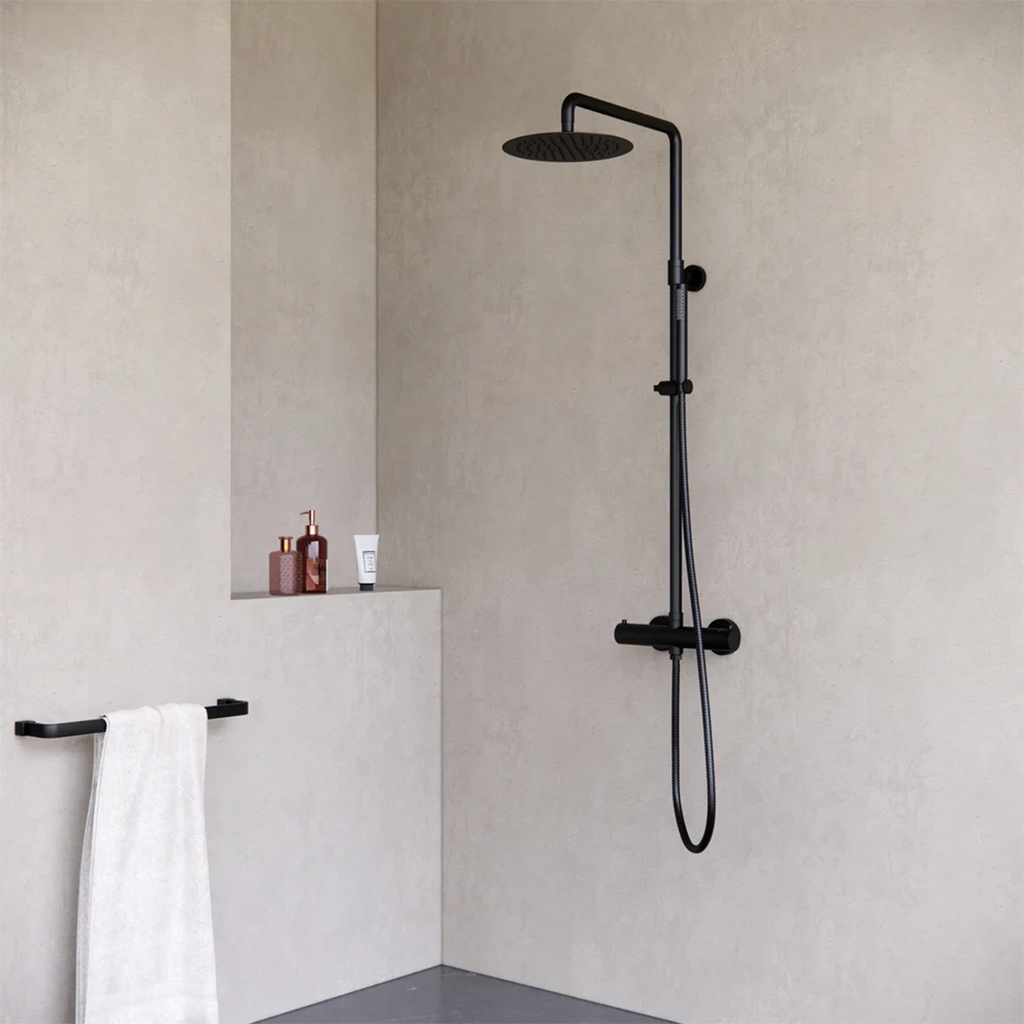 Opbouw regendouche 30 cm hoofddouche thermostatisch mat zwart / zilver