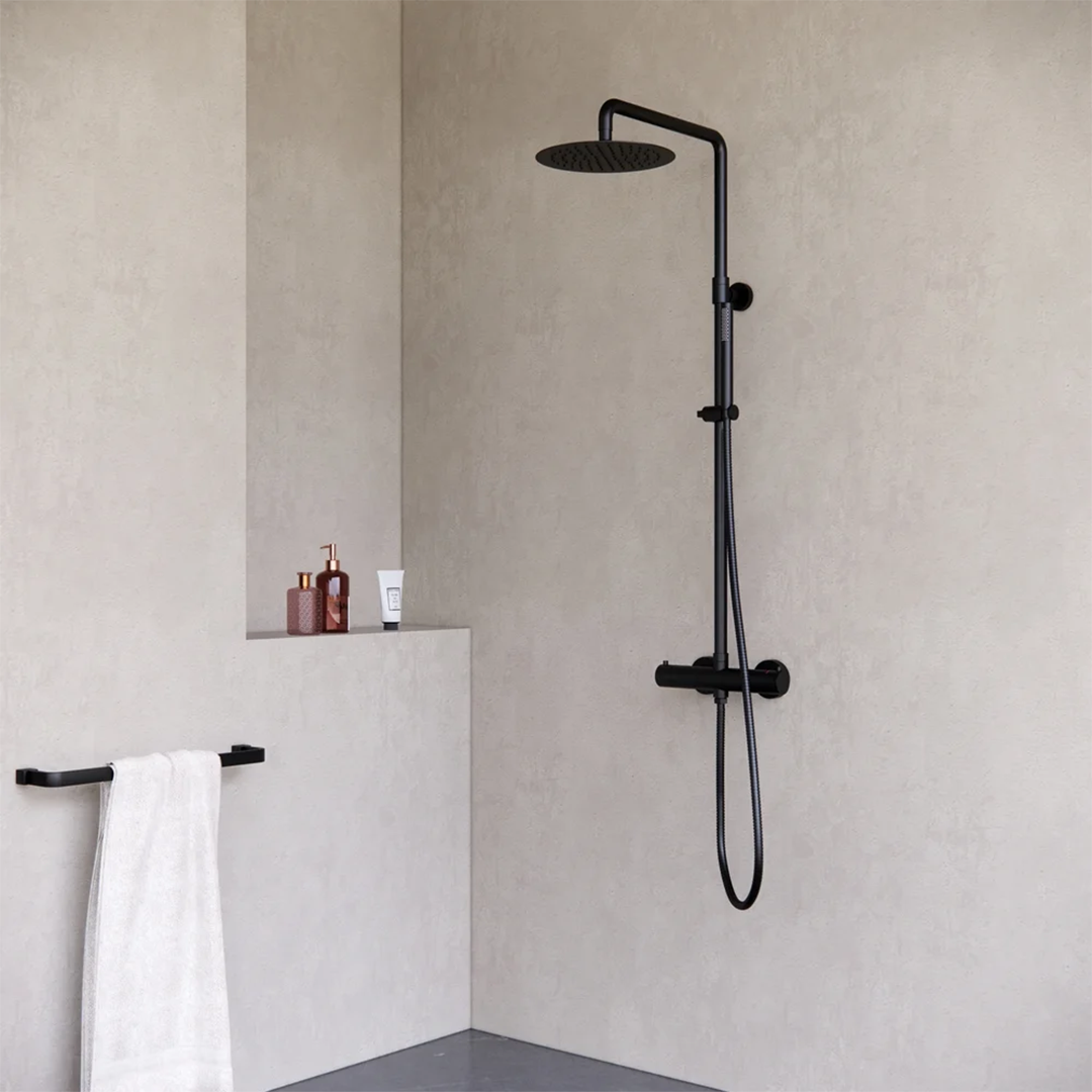 Surface-mounted rain shower 30 cm thermostatic shower head, matt black/silver